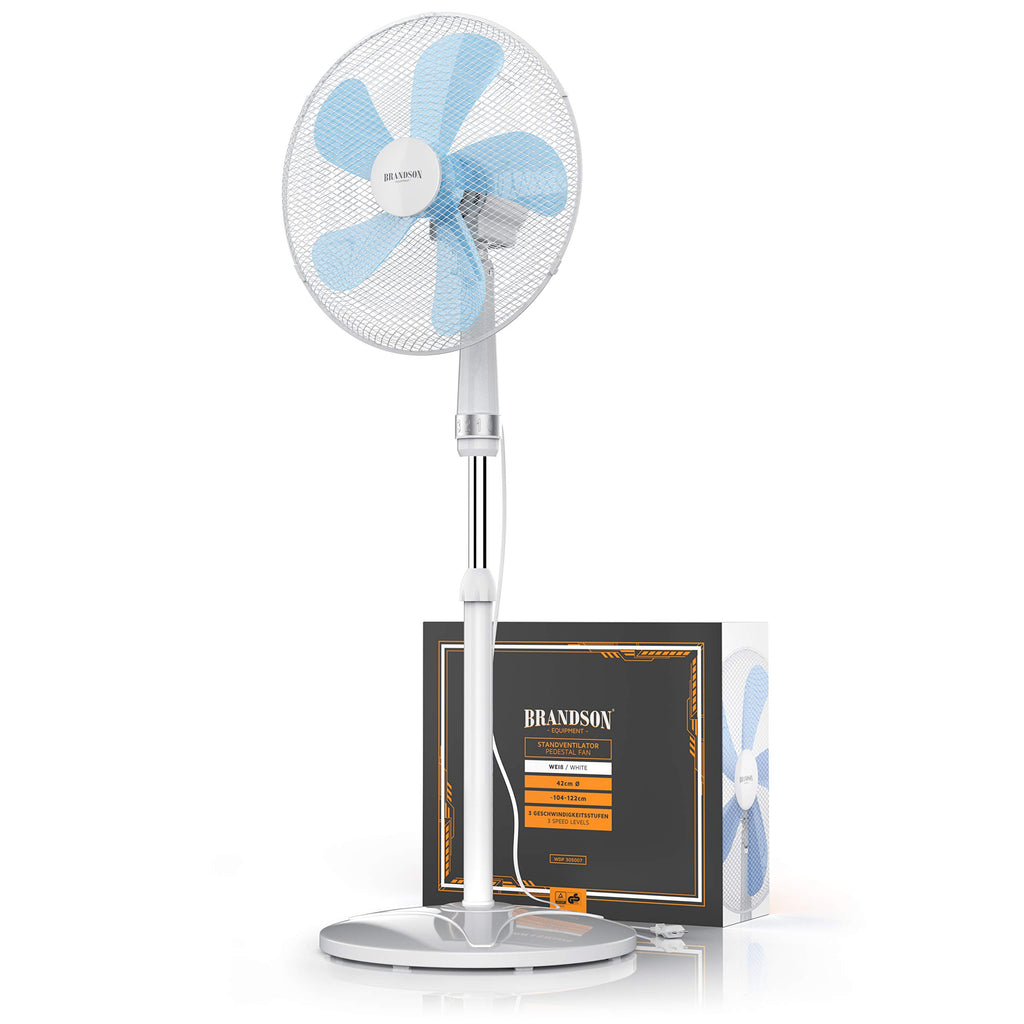 Brandson - Standventilator 50 W - Standlüfter 40 cm - Ventilator höhenverstellbar – Neigungswinkel 30° verstellbar - hoher Luftdurchsatz - 3 Geschwindigkeitsstufen – Oszillation 80° - weiß