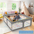 Palopalo Laufstall Baby 127x127cm, Laufgitter für Babys und Kleinkinder, Laufgitter Baby mit Reißverschlusstür und Atmungsaktivem Netz, Laufstall 300D Oxford Geweb, Dunkelgrau