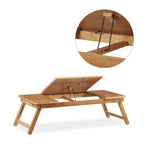 Relaxdays Laptoptisch Bambus XL, ideale Belüftung, höhenverstellbar, 5 Neigungswinkel, Lapdesk mit Schubfach, Natur