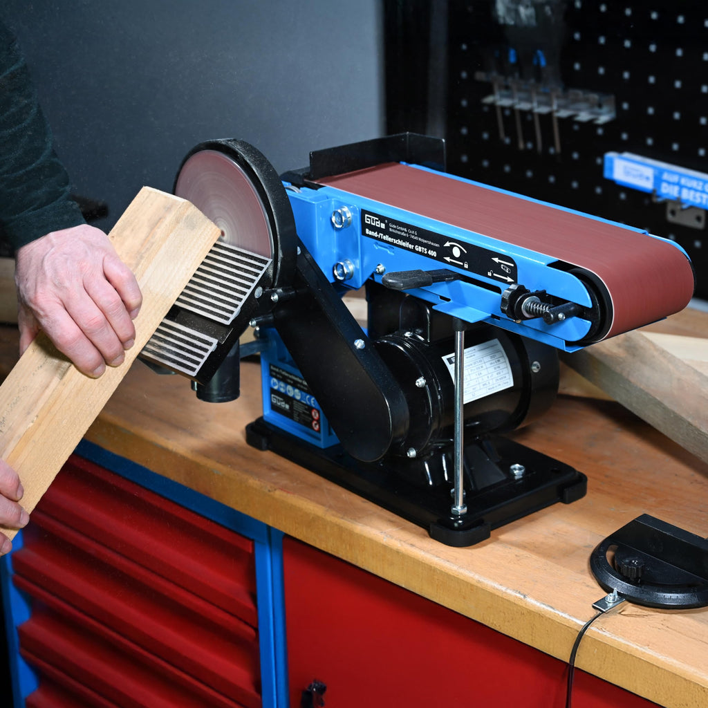 Güde Band- & Tellerschleifer GBTS 400 (350 W Motorleistung, 914 x 100 mm Schleifband-Maß, 282 m/min Bandgeschwindigkeit, 1450 1/min Schleiftellerdrehzahl, 36 mm Ø Staubsaugeranschluss)