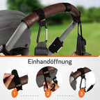 Baby Uma Kinderwagenhaken (2er-Pack) - Universelle Kinderwagen Haken für Taschen, Rutschfeste Klettverschlüsse, Stabile Karabinerhaken mit 5 kg Tragkraft