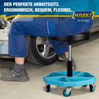 HAZET Arbeitssitz 195N-4; stabile Vierkant-Rohrrahmenkonstruktion; 5 Leichtlaufrollen 75 mm; höhenverstellbar 430-550 mm; belastbar bis 150 kg; großes Sitzkissen 350 mm