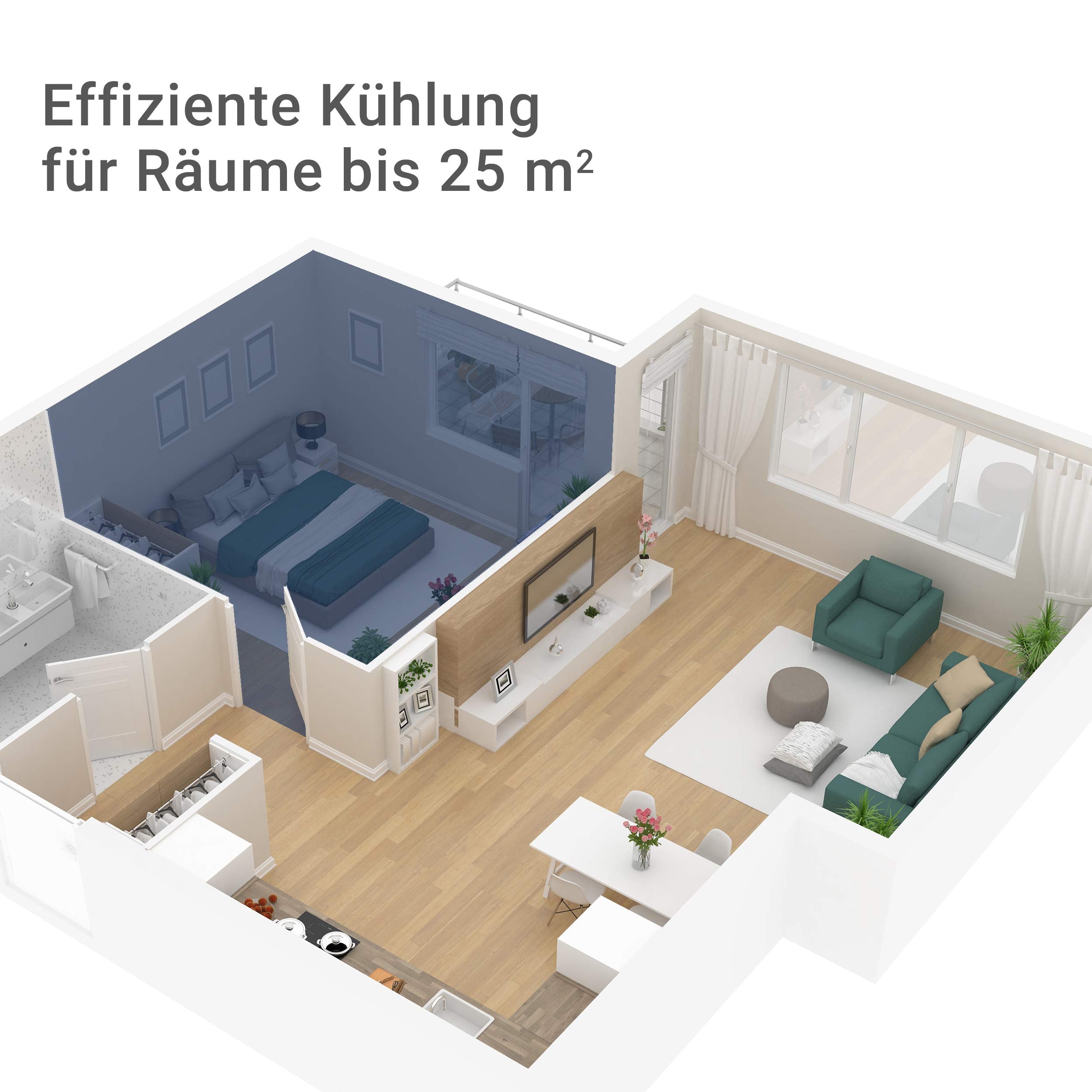 SUNTEC Mobiles Klimagerät Impuls 2.0 Eco R290 – Klimaanlage mobil und leise mit Abluftschlauch – Kühler & Entfeuchter für Räume bis 25 qm – Mobile Kühlung für Wohnung & Büro – 7.000 BTU – 2050 Watt