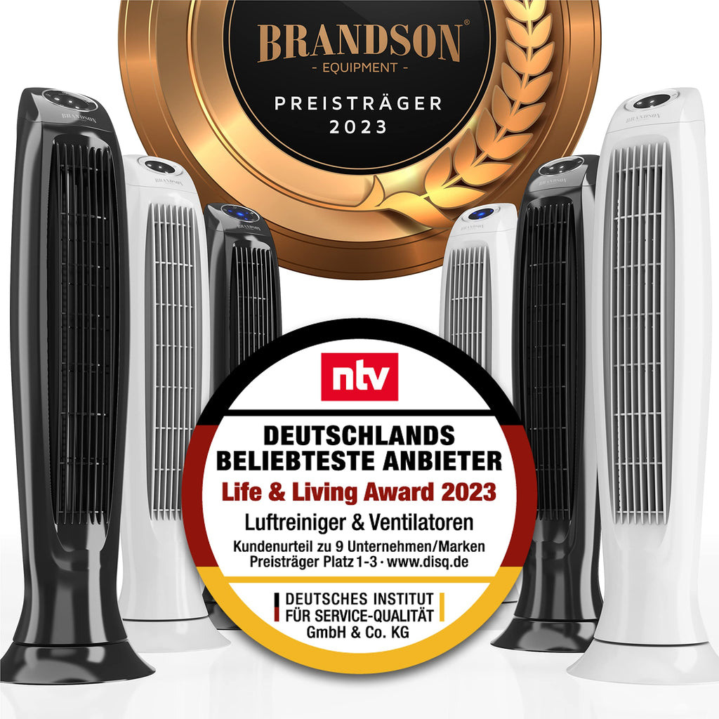 Brandson - Turmventilator Silent ECO Green - Preisträger 2025-9 Geschwindigkeitsstufen - DC Standventilor mit Fernbedienung - Oszillation - Ventilator mit Timer - sehr leise - energiesparend