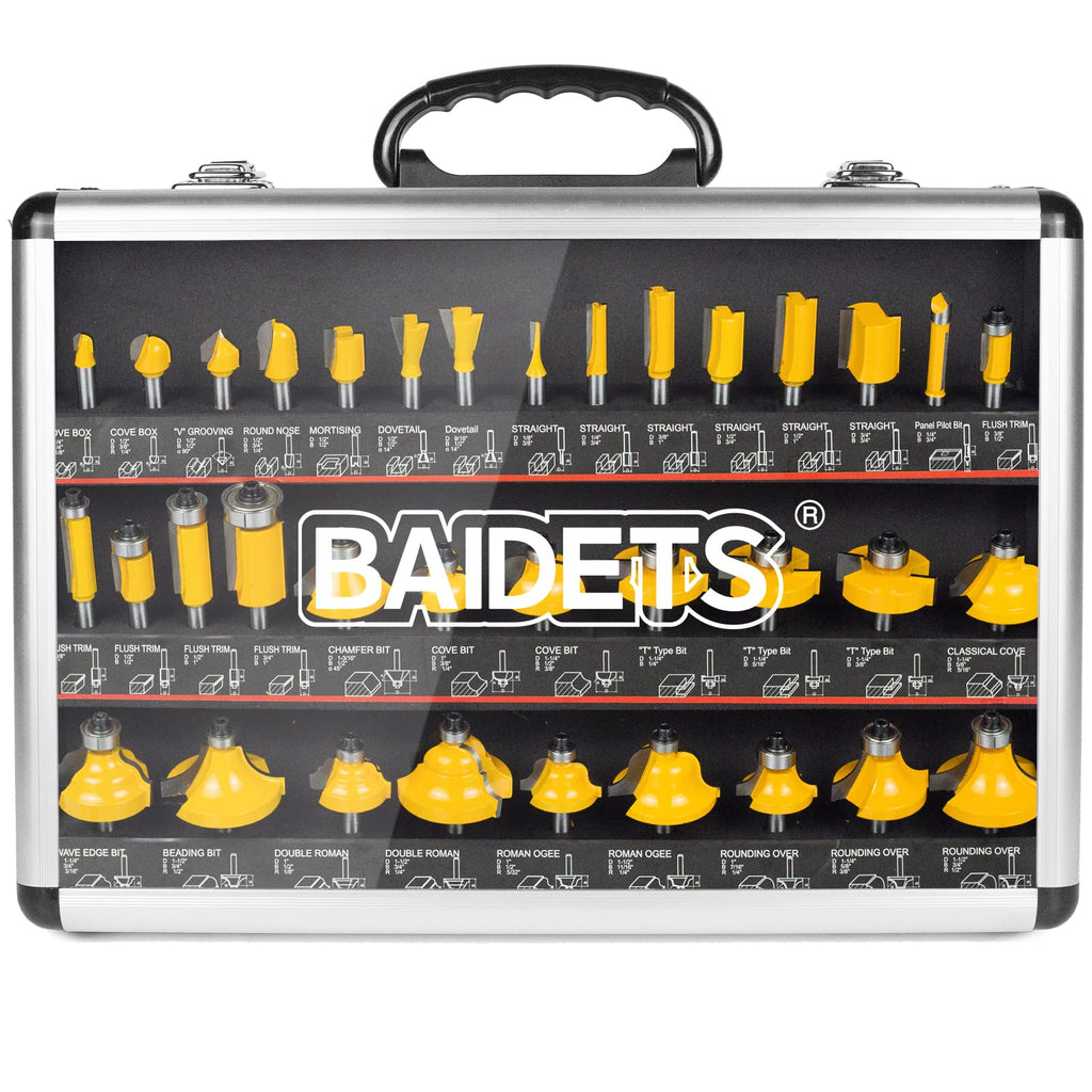 BAIDETS 35tlg. Fräser Set für Holz - Hartmetall Fräsersatz Zubehör Oberfräsen mit 1/4 Schaft (6.35 mm Schaft), für professionelle und Einsteiger-Schreinerarbeiten.
