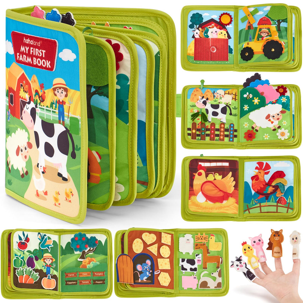 Hahaland Montessori Spielzeug ab 1 Jahr – Quiet Book mit Bauernhof Thema, 20-in-1 Busy Board Weichem Filz für Frühe Bildung,Busy Book für Autofahrten, Geschenk Spielzeug ab 1 2 3 4 Jahre Mädchen Junge
