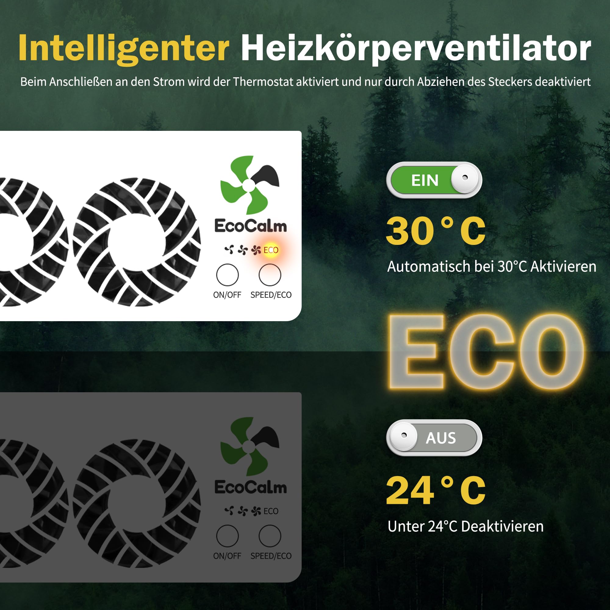 ecoCalm Heizkörper Ventilator Duo Set mit 10 Verbesserten Lüfter, Intelligenter Heizkörperverstärker Erhöhen die Effizienz der Heizung und Sparen Energie