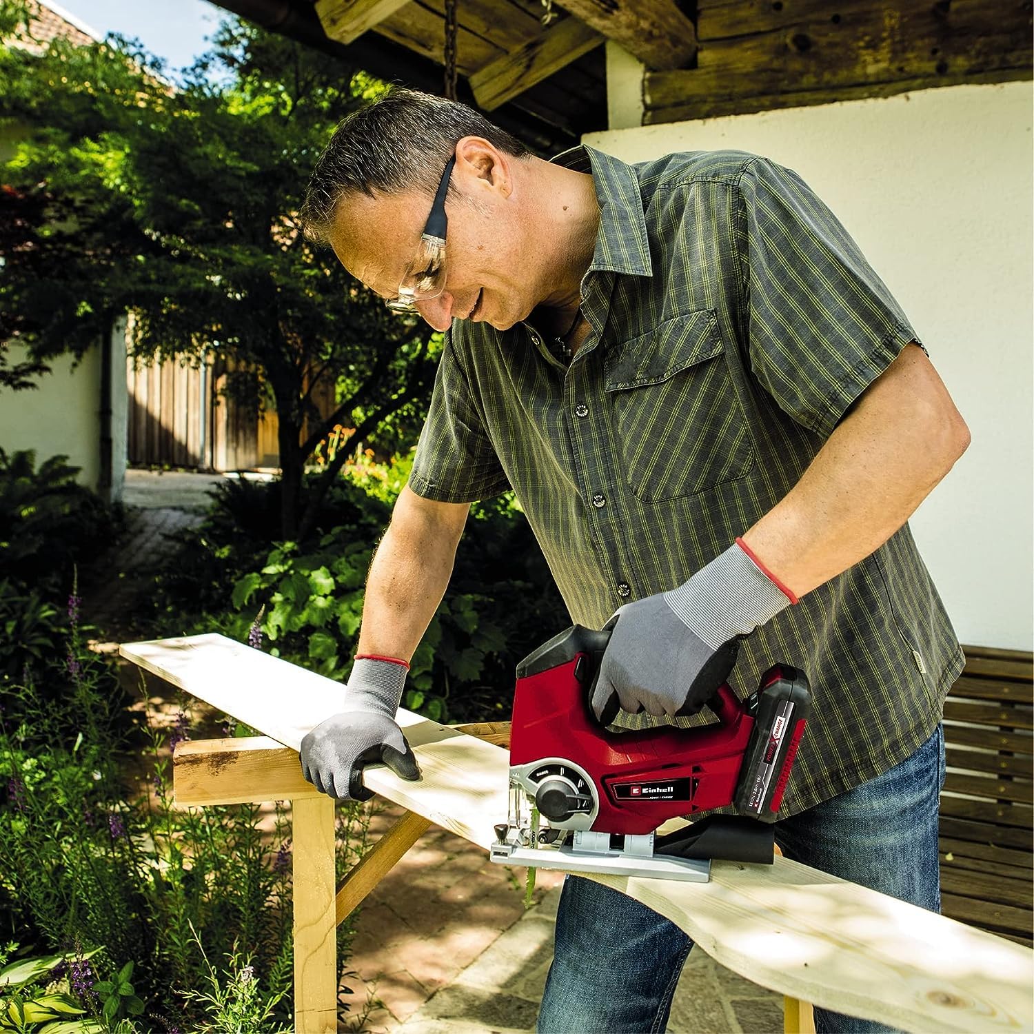 Einhell Akku-Stichsäge TE-JS 18/80 Li-Solo Power X-Change (18 V, max. 80 mm Schnitttiefe, 4-Stufen Pendelhub, Absaugadapter, Parallelanschlag, LED-Licht, ohne Akku)