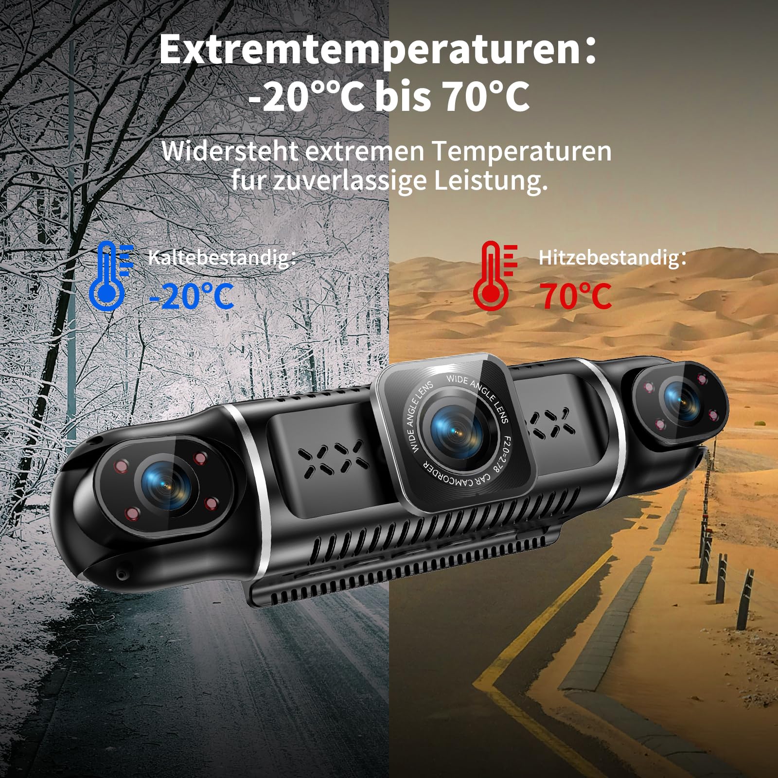 360° Dashcam Auto Vorne Hinten 2K/1080P, 4 Kanal Dash Cam Auto Kamera mit 64GB SD-Karte,3" IPS-Bildschirm,4X 140° Weitwinkel,WDR Nachtsicht (8 IR-LEDs),G-Sensor,24/7 Parkmodus,Loop-Aufnahme, WiFi App