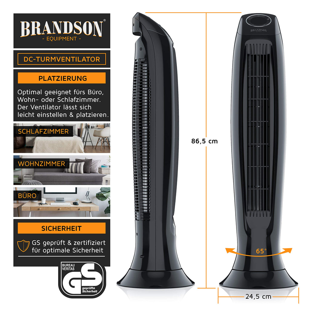 Brandson - Turmventilator Silent ECO Green - Preisträger 2025-9 Geschwindigkeitsstufen - DC Standventilor mit Fernbedienung - Oszillation - Ventilator mit Timer - sehr leise - energiesparend