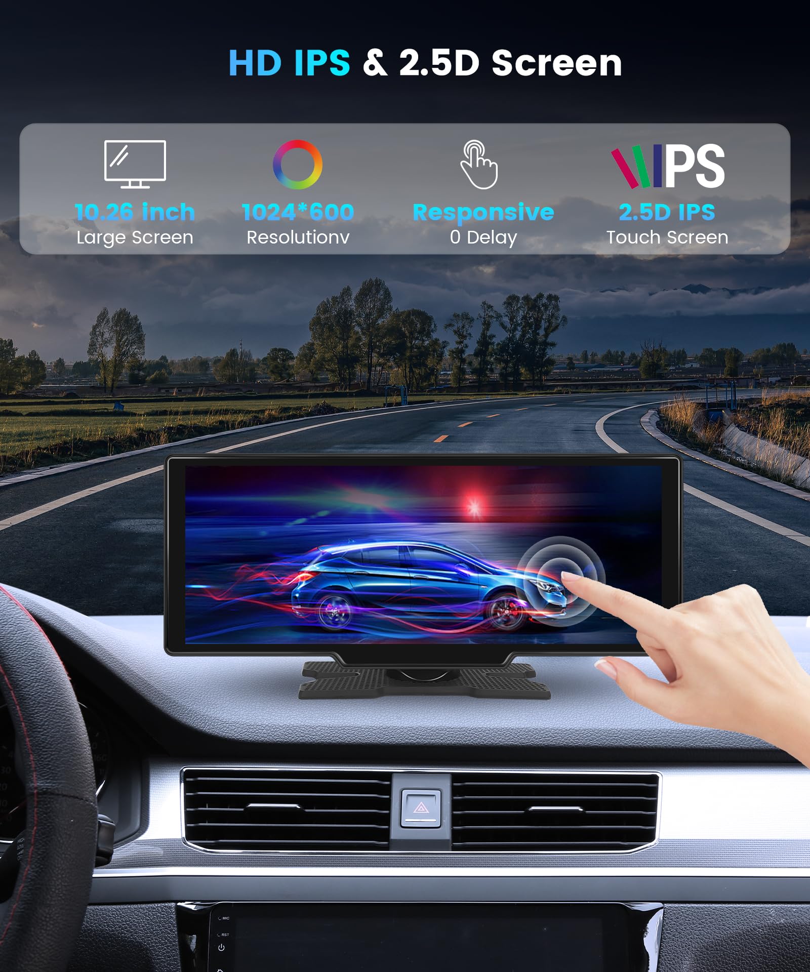 10,26-Zoll CarPlay Android Auto Autoradio, IPS-Touchscreen-Digitalempfänger fürs Auto mit Bluetooth, Navigation, Mirror Link, Auto-Player mit Siri/GOO-gle, TF/AUX-Eingang