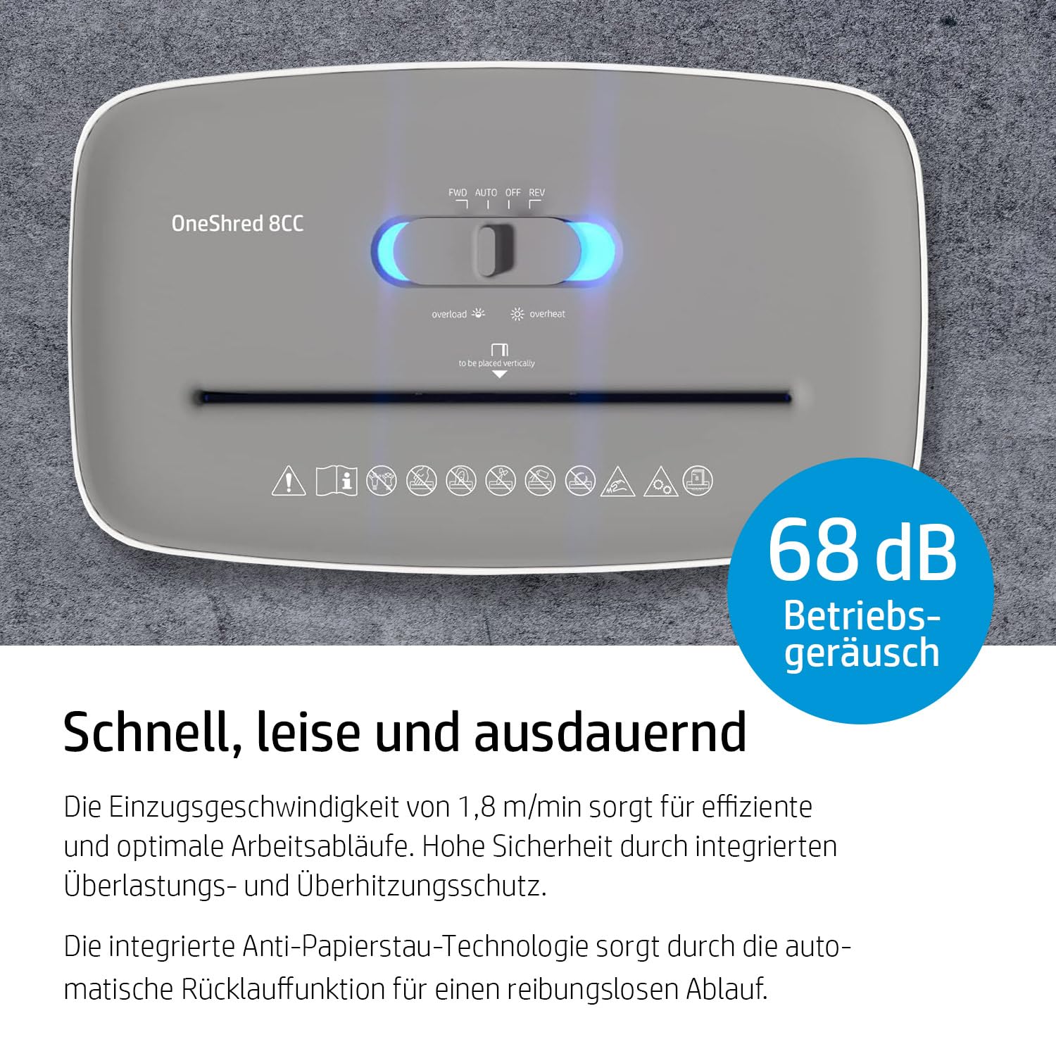 HP OneShred 8CC Aktenvernichter P4 | Schredder Aktenvernichter mit Cross Cut Partikelschnitt | Papierschredder für Zuhause & Büro | 8 Blatt Schnittleistung | Shredder Papier mit 15L Auffangbehälter