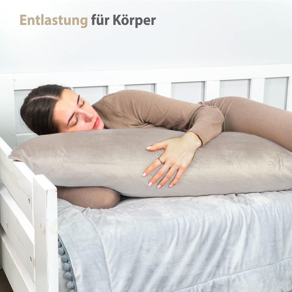 Totsy Baby Seitenschläferkissen mit Bezug Velvet 40 x 145 cm - Komfortkissen Schlafkissen Seitenschläfer Body Pillow Seitenschlafkissen Beige