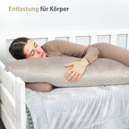 Totsy Baby Seitenschläferkissen mit Bezug Velvet 40 x 145 cm - Komfortkissen Schlafkissen Seitenschläfer Body Pillow Seitenschlafkissen Beige