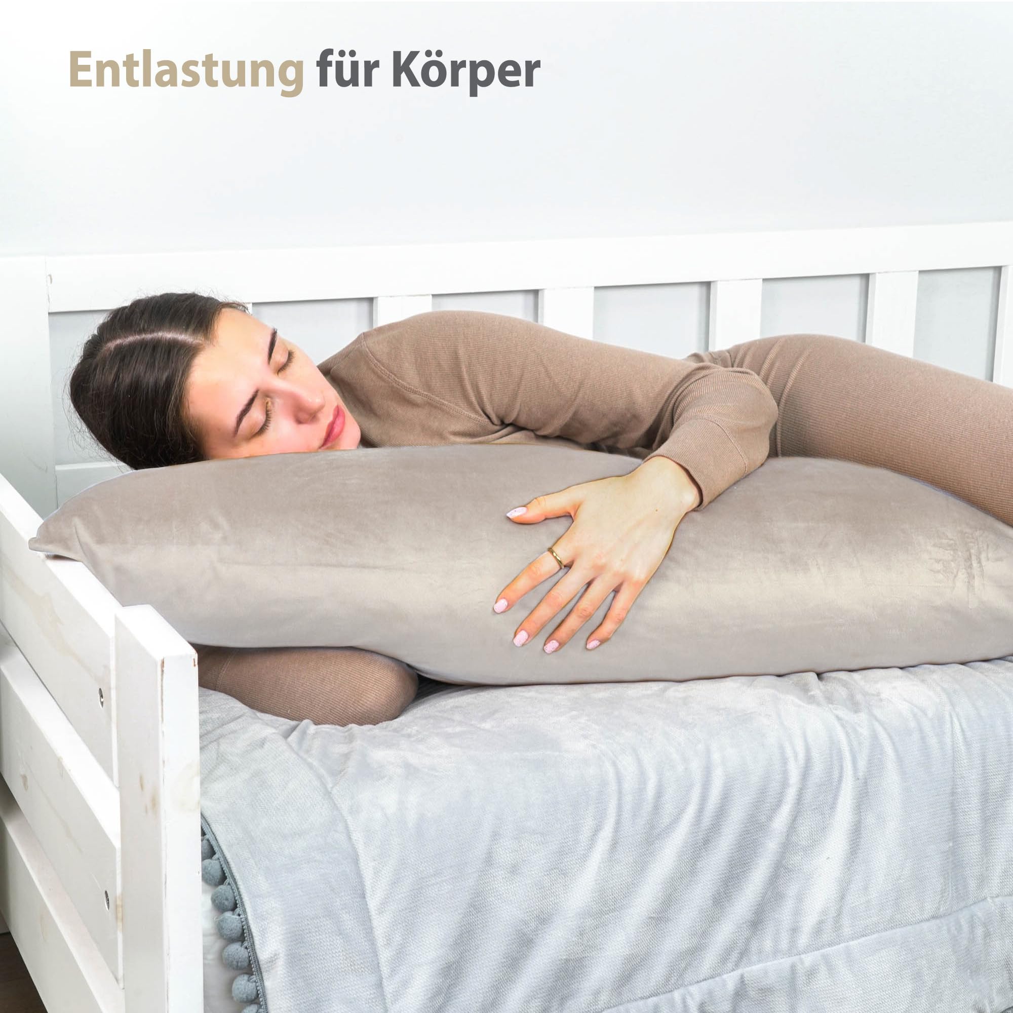 Totsy Baby Seitenschläferkissen mit Bezug Velvet 40 x 145 cm - Komfortkissen Schlafkissen Seitenschläfer Body Pillow Seitenschlafkissen Beige