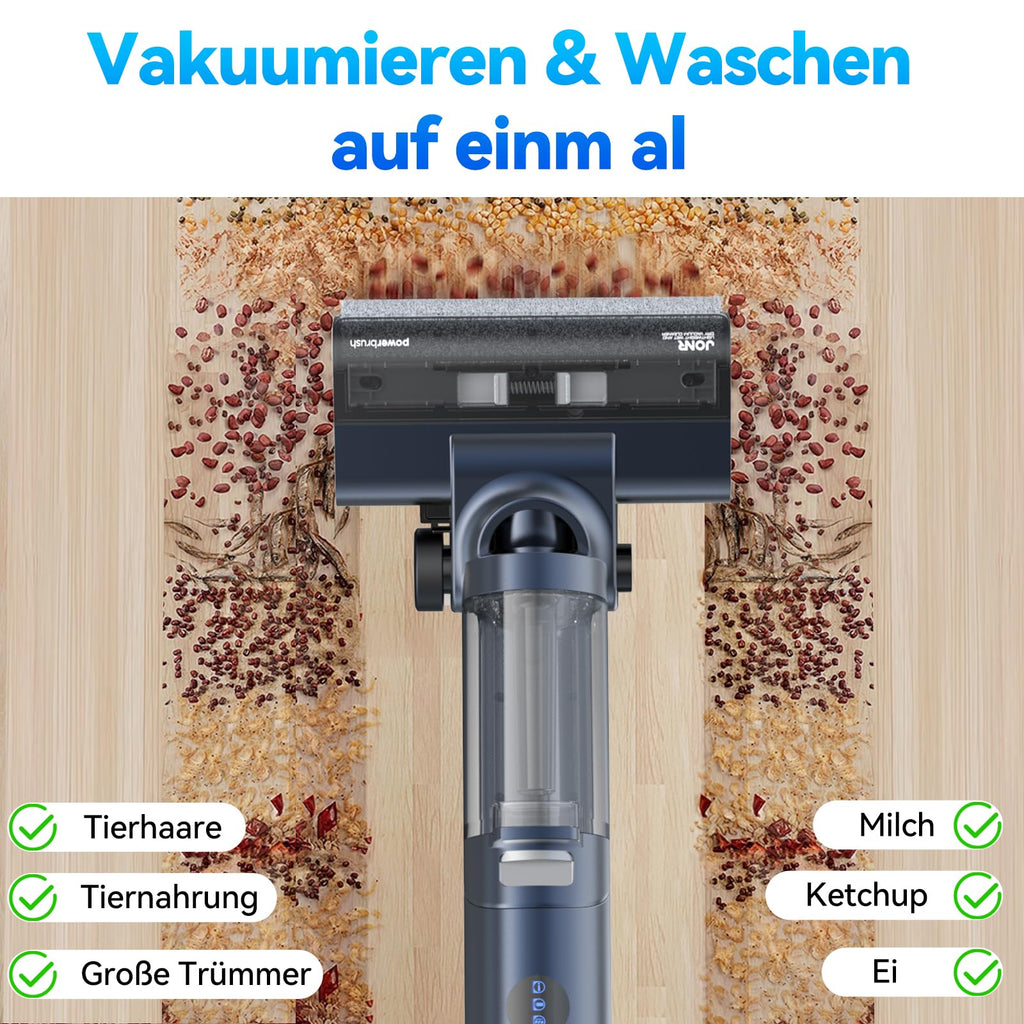 JONR ED12 Pro Nass Trockensauger Akku, Kabelloser Saugwischer, Dreikantenreinigung, Heißwasser-Selbstreinigung Heißluft-Trocknung, 850mL Wassertank, Anti-Verwirrungs-Haar für Hartböden, Tierhaare
