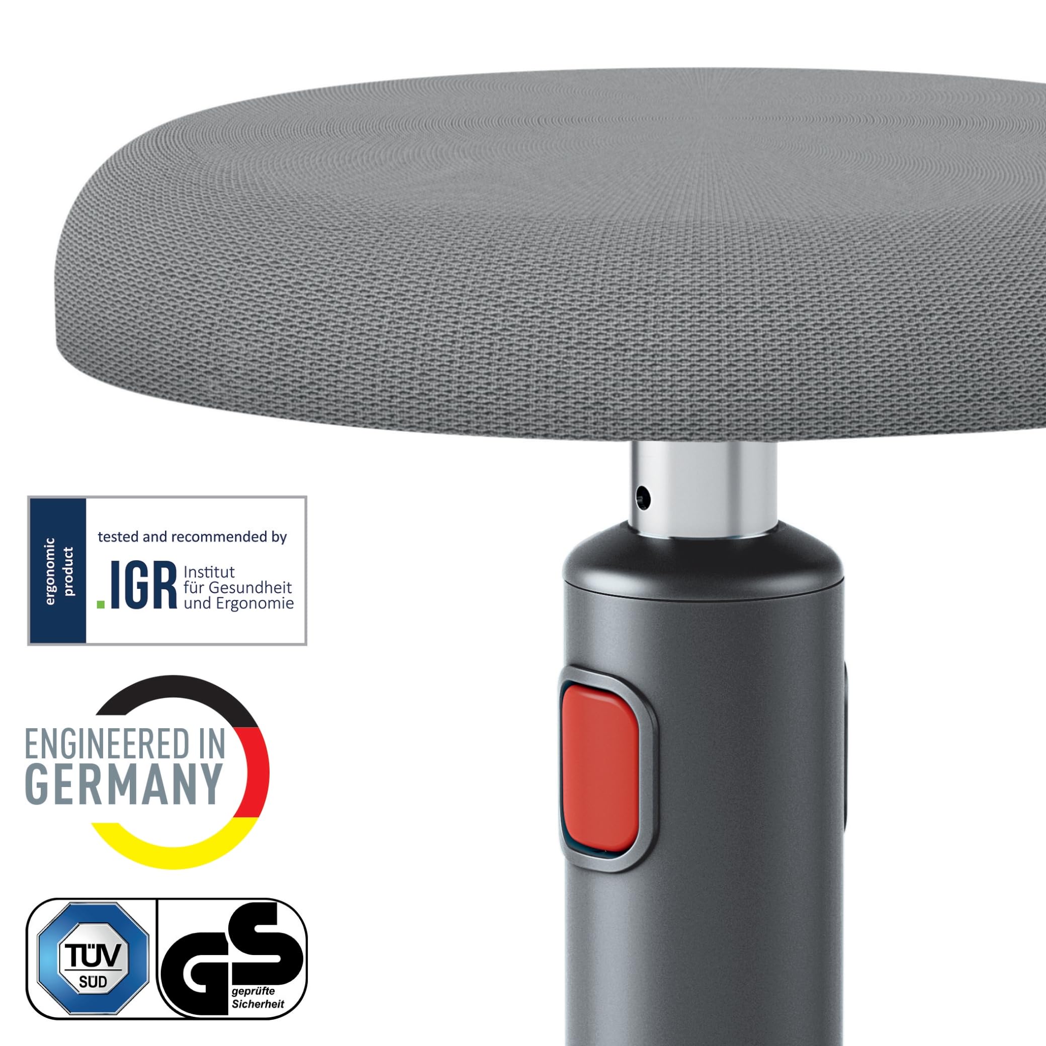 Leitz Active Sitz-Steh-Hocker, Ergonomischer höhenverstellbarer Wipphocker für 46 cm bis 79 cm Höhe, Runder Bürodrehstuhl oder -hocker, Ergo Cosy Serie, Grau, 65180089, Dunkelgrau