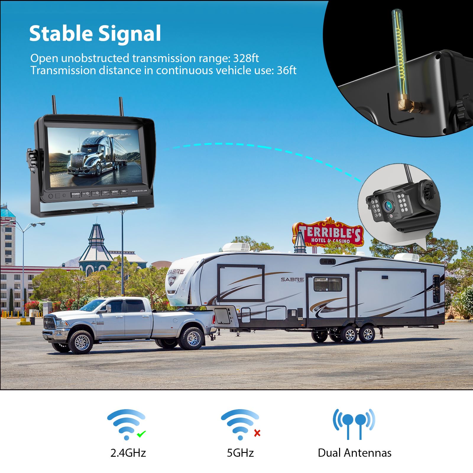 Magnetische Rückfahrkamera Kabellos, 7 Zoll 1080P FHD Monitor, 9600mAh Wiederaufladbare Akku, 1-Min Einrichtung, IP69K Wasserdicht Rückfahrkameras für Wohnmobile,Anhänger und LKWs