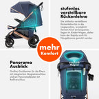 Daliya® Rapidy Buggy Kinderwagen 0-36 Monate Sportwagen mit Liegeposition Wickeltasche, Winterfußsack, Ess- & Spieltisch und mehr (Blau - Gold)