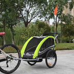 SAMAX Fahrradanhänger Jogger 2in1 360° drehbar Kinderanhänger Kinderfahrradanhänger Transportwagen vollgefederte Hinterachse für 2 Kinder in Grün - Black Edition