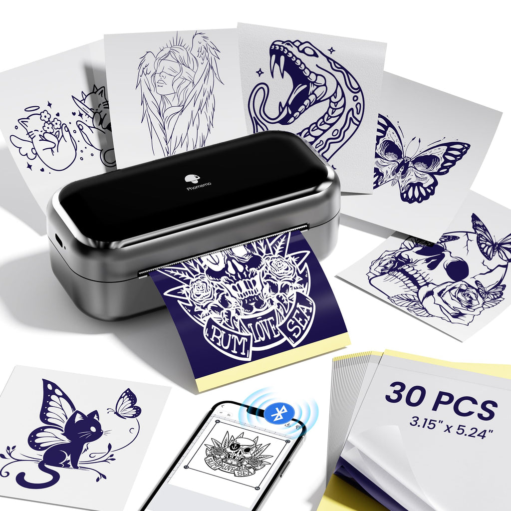 Phomemo TP31 Tattoo Drucker, Aufgerüstet Mini Tattoo Stencil Drucker 3 Zoll, Tattoodrucker mit 30pcs Papier für Anfänger, Tätowierer, Tattoo Printer Bluetooth Kompatibel mit Smartphone, Tablet