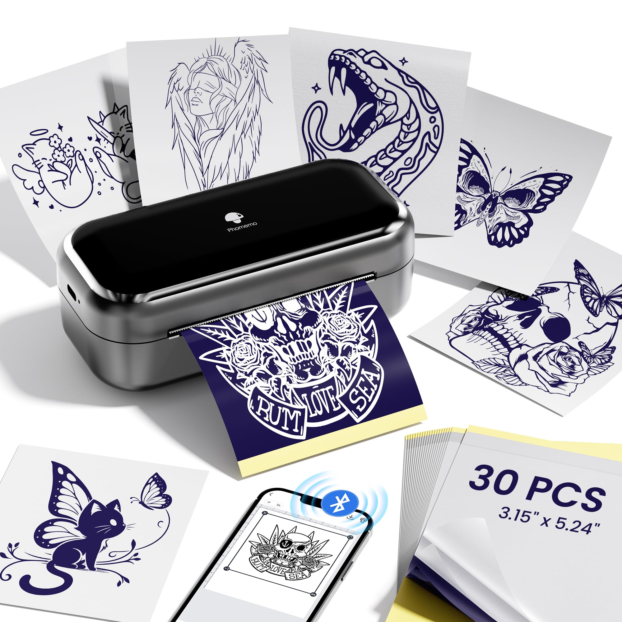 Phomemo TP31 Tattoo Drucker, Aufgerüstet Mini Tattoo Stencil Drucker 3 Zoll, Tattoodrucker mit 30pcs Papier für Anfänger, Tätowierer, Tattoo Printer Bluetooth Kompatibel mit Smartphone, Tablet
