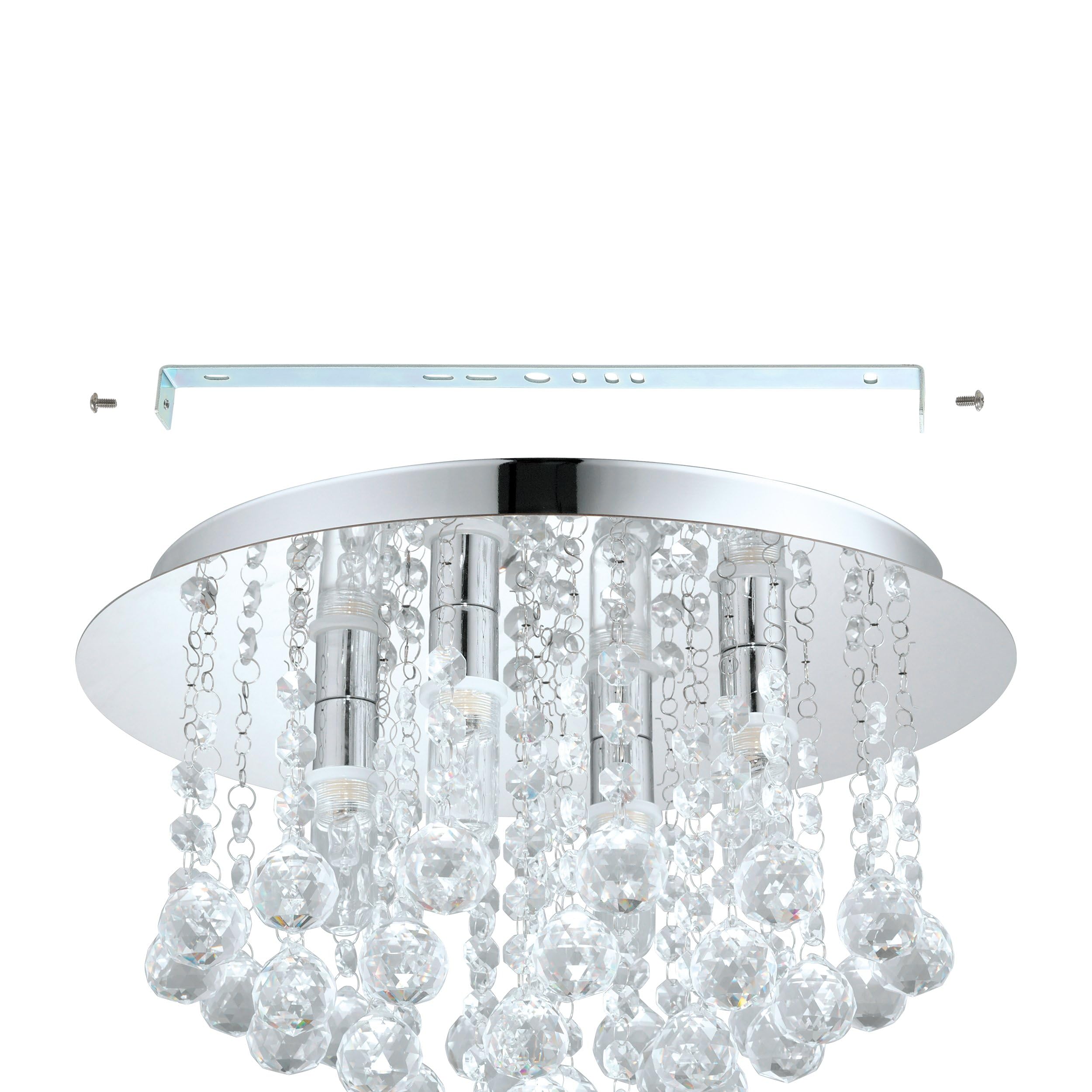 EGLO LED Deckenleuchte Almonte, 4 flammige Deckenlampe Bad, Badezimmer Lampe aus Metall in Chrom und klarem Kristal, LED Feuchtraumleuchte warmweiß, G9, IP44, Ø 35 cm