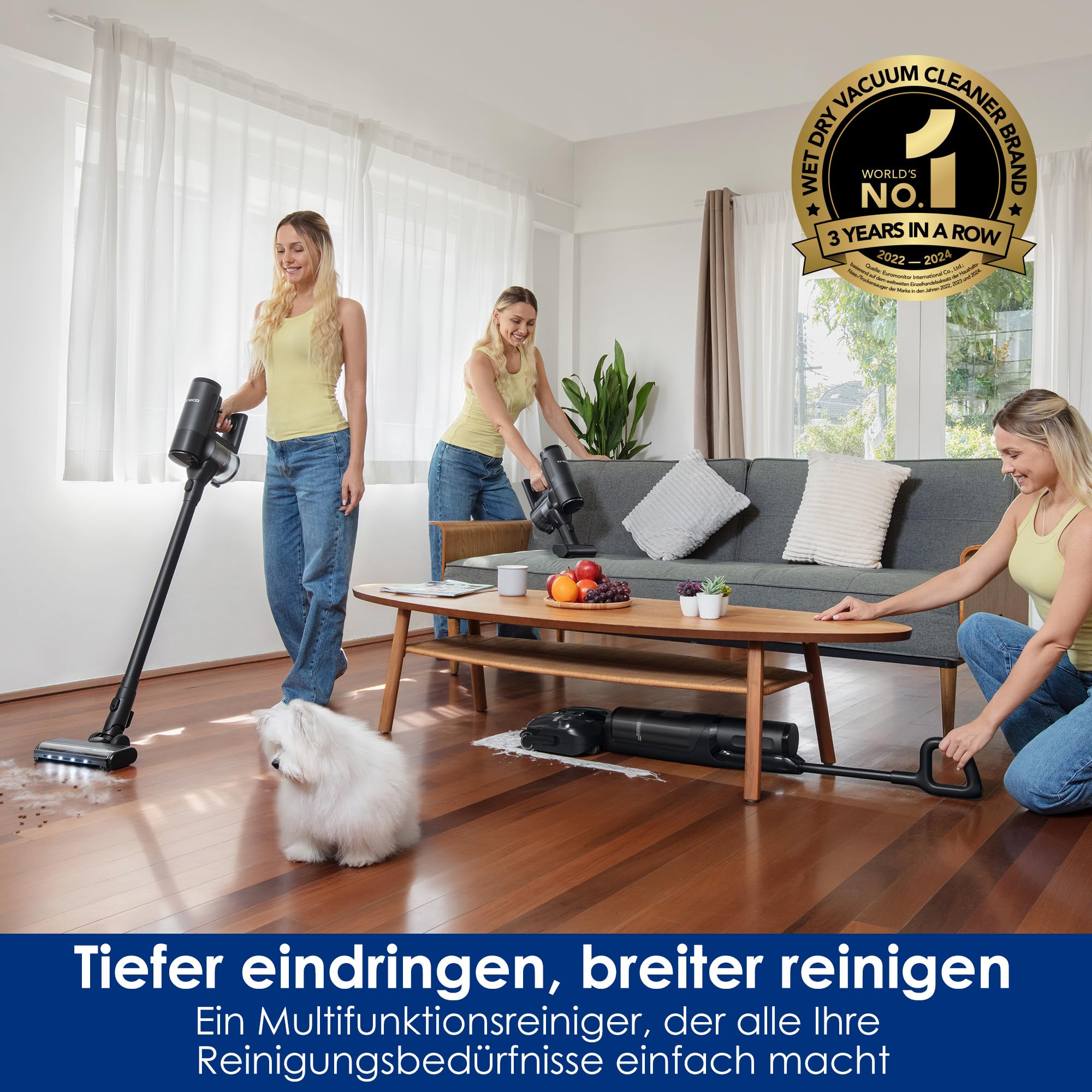 Tineco FLOOR ONE Switch S7 Stretch Nass Trockensauger & Akkusauger Set 5-in-1, FlashDry Selbstreinigung, DualBlock Anti-Tangle, 50 Min Laufzeit 22kPa Multifunktionaler Bodenreiniger für das Ganze Haus