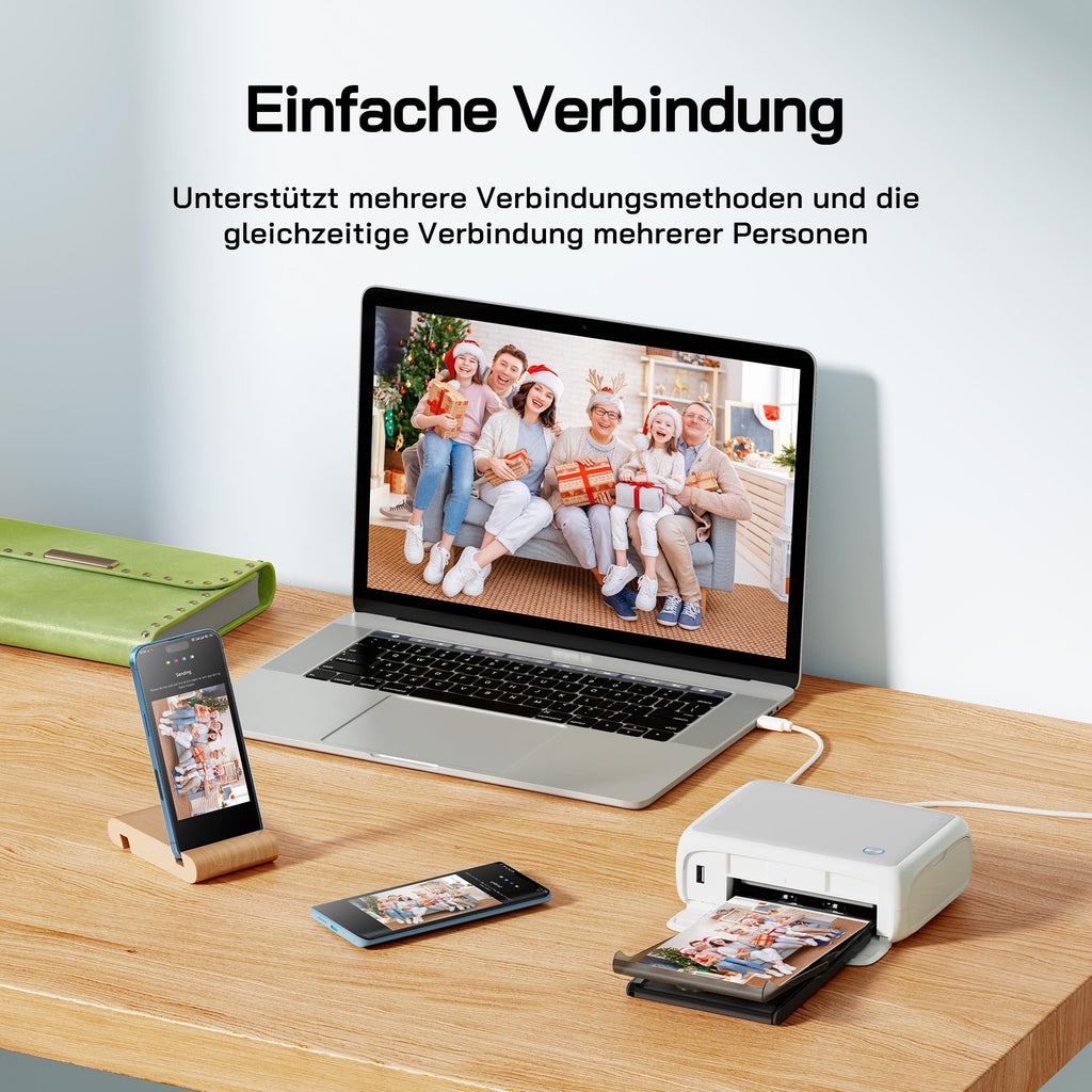 WOLFANG Fotodrucker, Sofortbilddrucker mit 54 Blatt (4 x 6 Zoll), unterstützt WLAN-Verbindung, kreative Fotobearbeitungs-Apps, für iOS/Android-Smartphone