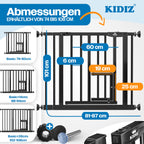 KIDIZ Absperrgitter zum Klemmen mit Katzenklappe, Türschutzgitter, Autoclose Kinder Treppengitter ohne Bohren | 90° Stopp Schutz, schwenkbar, Treppenschutzgitter, Schwarz, Breite: 81-87 cm