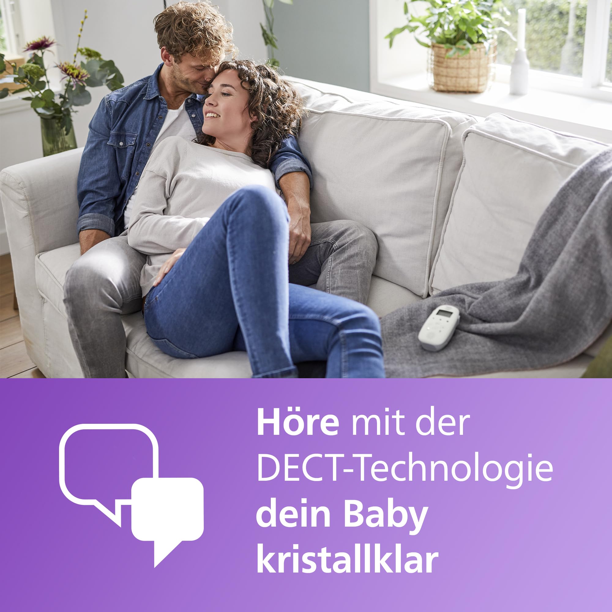 Philips ‎AVENT Audio Babyphone DECT-Technologie, Eco-Mode, Gegensprechfunktion, Schlaf- und Nachtlieder, Temperatursensor, maximale Reichweite, weiß (Modell SCD713/26)