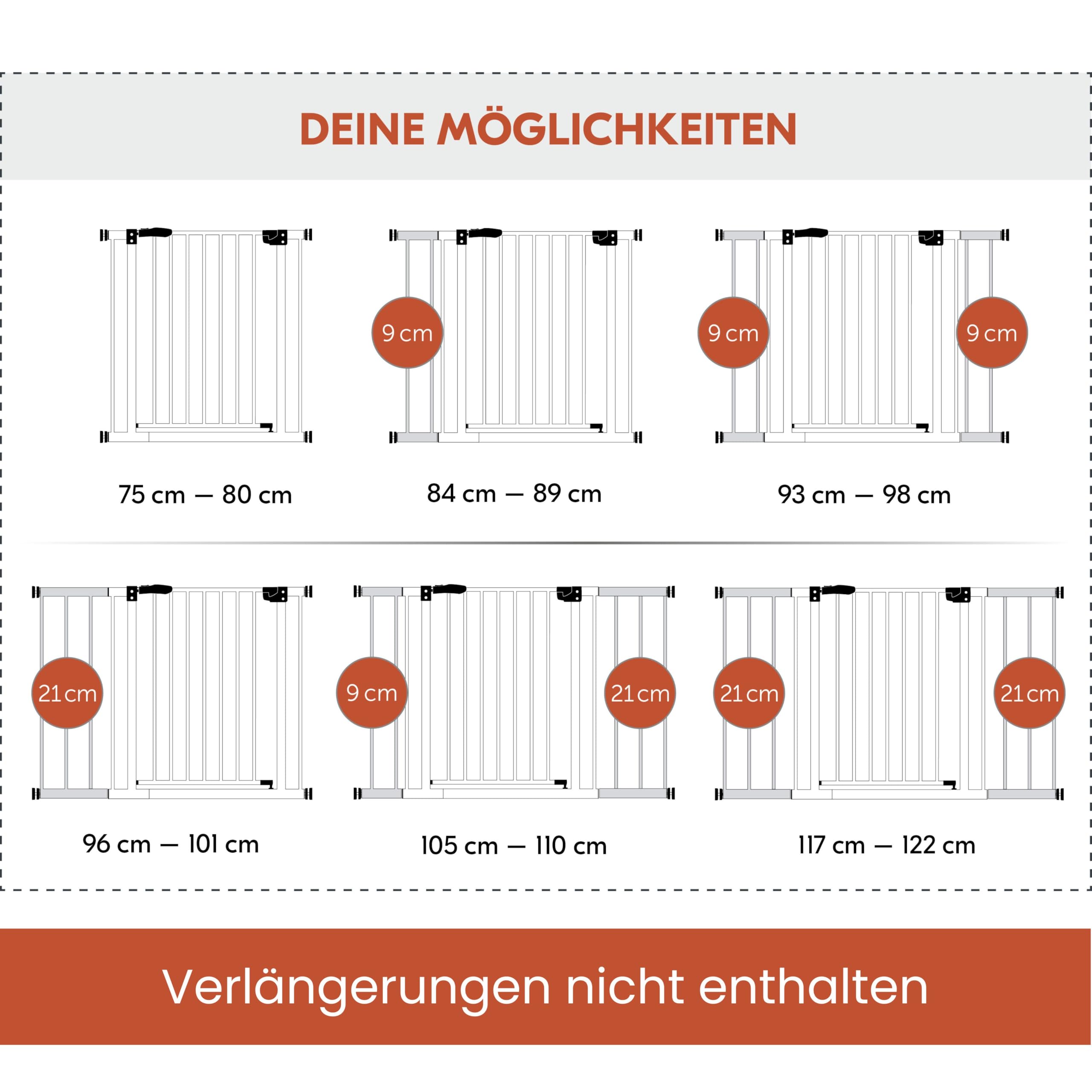 hauck Open N Stop 2, Weiß - Kinderschutzgitter Hundegitter, Verstellbare Breite 75-80 cm, 77 cm Hoch, Beidseitige Einhand Öffnung, ohne Bohren, für Innen