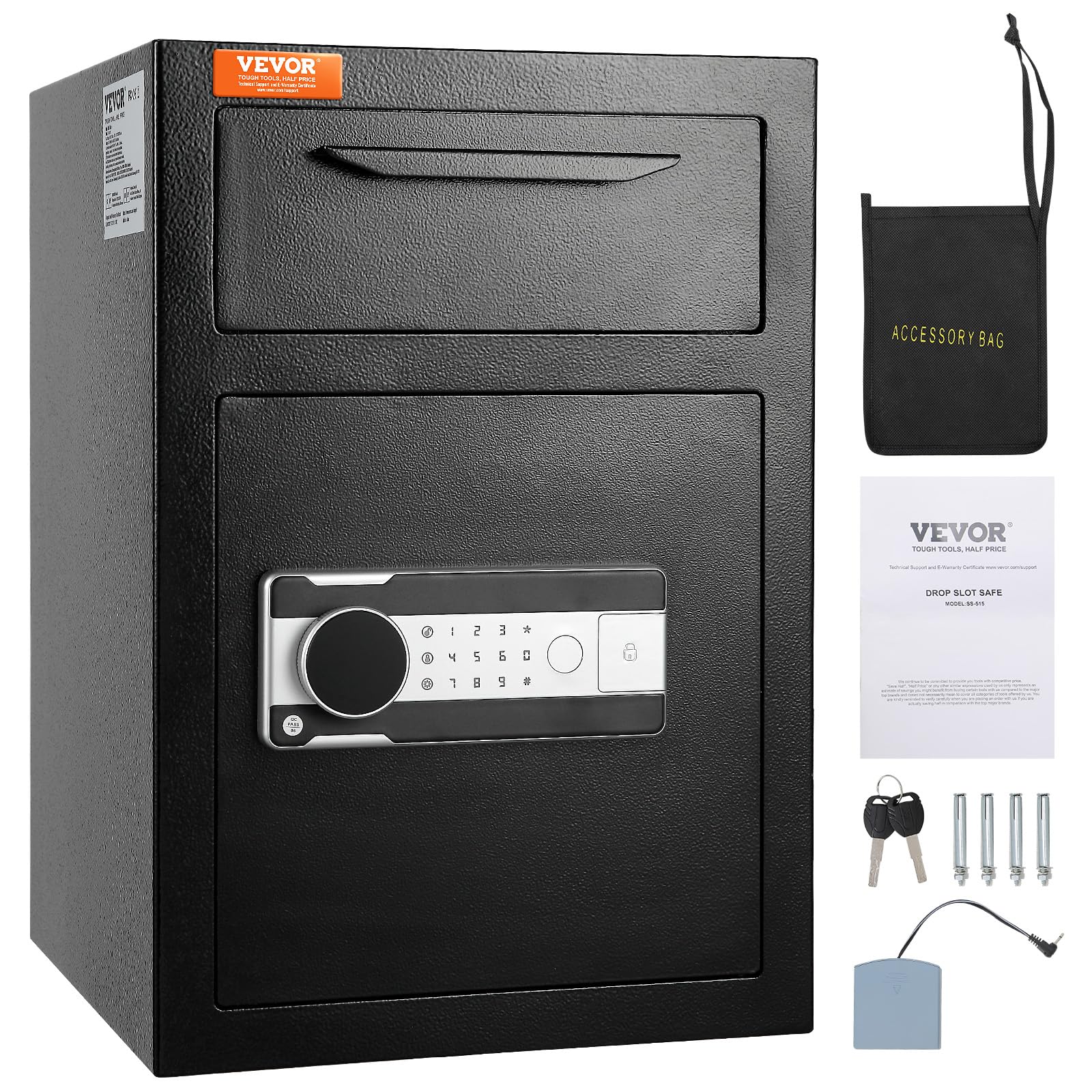 VEVOR 2,5 L Einwurftresor, Deposittresor mit Drop-Slot, elektronischem Codeschloss und 2 Notfallschlüsseln, 355 x 355 x 515 mm, Business Drop Slot Safe für Bargeld, zu Hause, Hotel, Büro