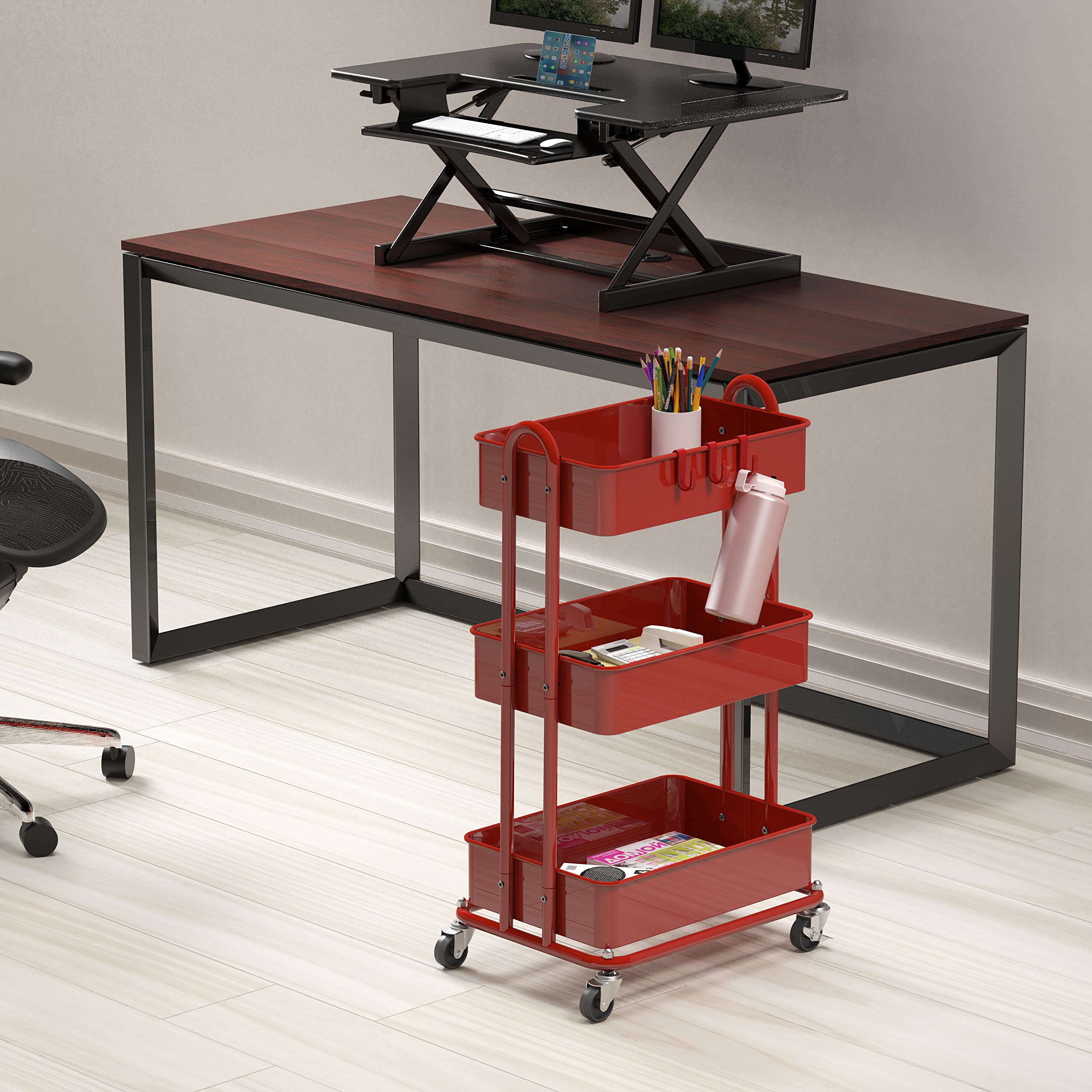 Simple Houseware Hochleistungs-Rollwagen mit 3 Ebenen aus Metall, Rot
