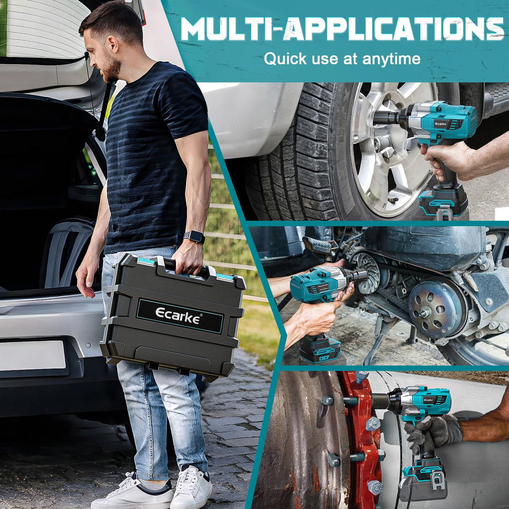 Ecarke 1400 Nm Akku-Schlagschrauber mit Nuss Set für Makita 18V Lithium-Akku, 2800RPM 1/2 Zoll Bürstenloser Schlagschraube mit LED-Licht 6 Stecknüsse für Autoreifen, Gerüstbau (Ohne akku)