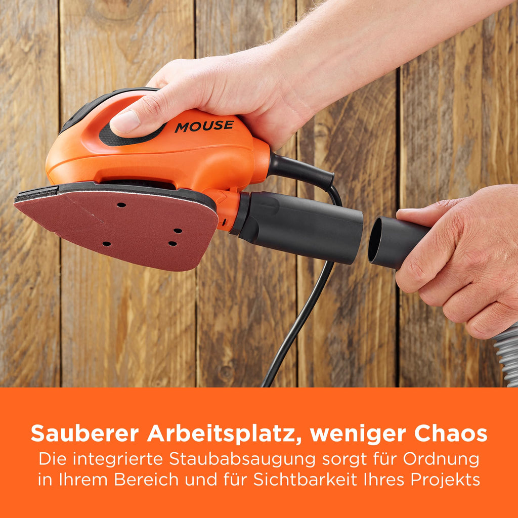 BLACK+DECKER 55W Kompakter elektrischer Deltaschleifer, mit Staubabsauganschluss und 15 Zubehörteilen, inklusive Schleifblättern, Detailschleifspitzen und einer Softtasche, BEW230BC-QS