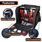 YPC Foreman Werkzeugtasche XL– Tragbare Aufbewahrungstasche mit Karabinerhaken, Wasserfest, Reißfest, Stabiler Metallgriff & Schultergurt mit Polsterung, Schwarz, 37x36x27cm – 20 kg Tragkraft