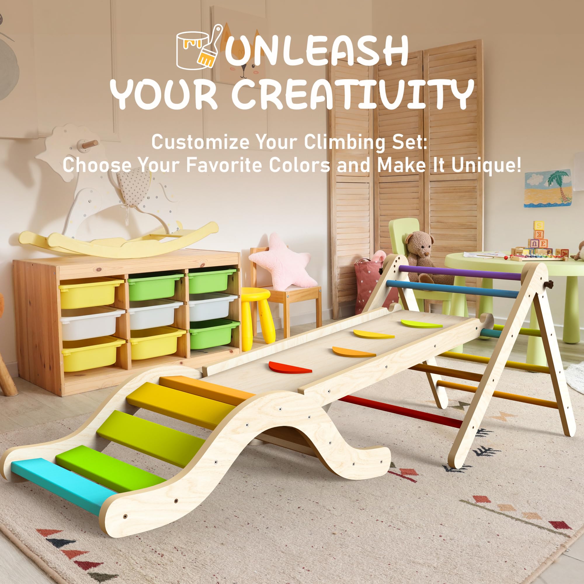 Montessori Indoor Spielset: 7-in-1 Klettergerüst mit Rutsche, Bogen & Matte für Kleinkinder und Kinder (1-3 Jahre)