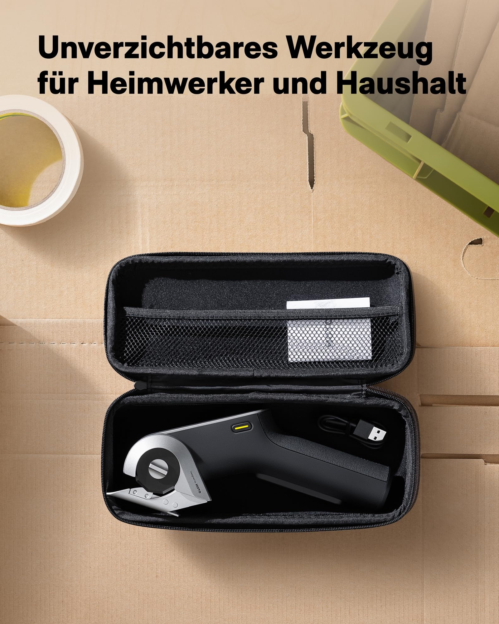 HOTO EdgeFlow Elektrisch Kartonschneider mit Titanklinge & LED-Display, Elektrische Schere, Selbstschleifend & Werkzeugloser Einfacher Klingenaustausch, Sicherheitsriegel für Karton, Teppich, Leder