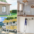 SIMPDIY 4,1M Teleskopleiter, Aluleiter ausziehbar mit Stabilisator, Leiter Ausziehbar mit Haken, 14 Sprossen, für Hause, Wohnmobil und Freien, Tragkraft 150 kg
