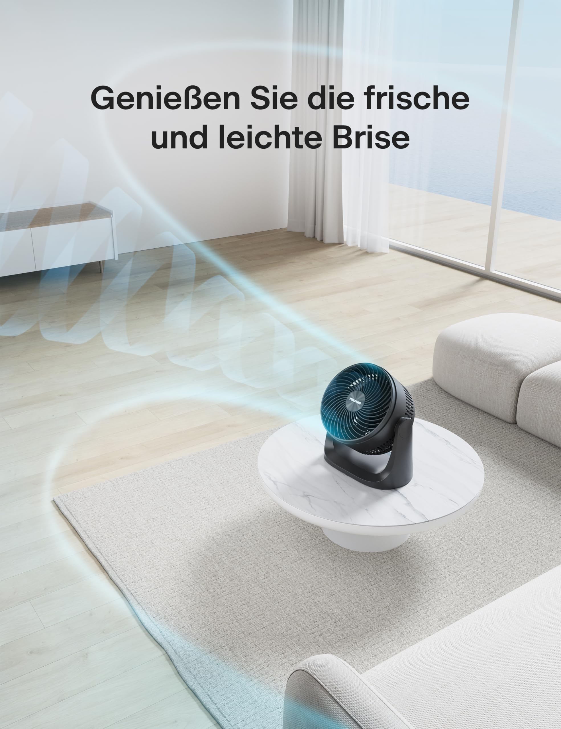 PELONIS 3 stufiger Luftzirkulationsventilator 18 cm Kompakt Tischventilator mit 100° Neigung, Leiser Betrieb für Schlafzimmer & Büro Energieeffizienter Schwarz Ventilator