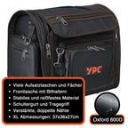 YPC Foreman Werkzeugtasche XL– Tragbare Aufbewahrungstasche mit Karabinerhaken, Wasserfest, Reißfest, Stabiler Metallgriff & Schultergurt mit Polsterung, Schwarz, 37x36x27cm – 20 kg Tragkraft