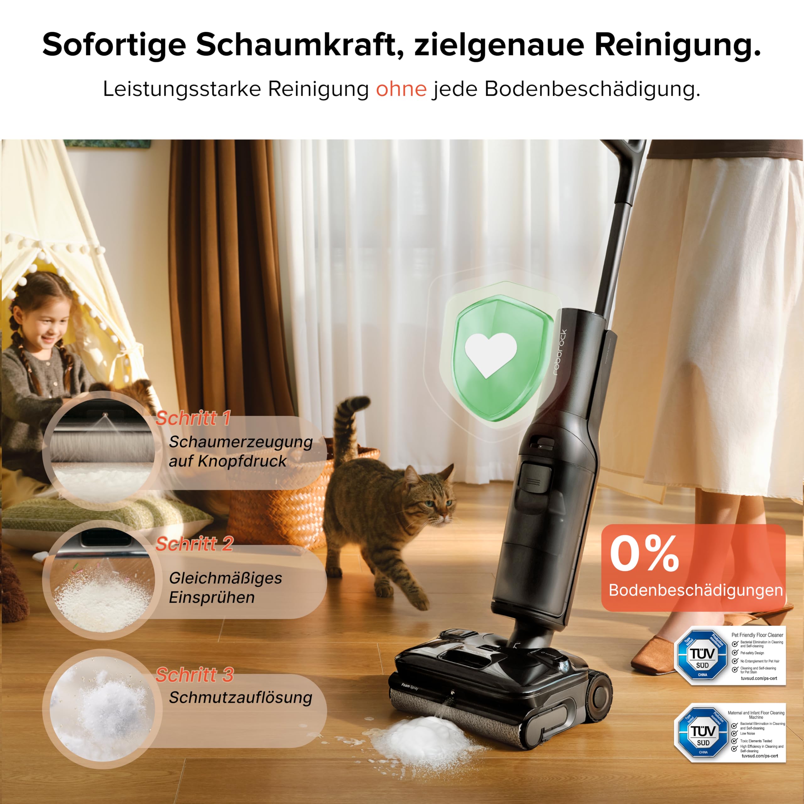 roborock F25 ACE Pro Nass-Trockensauger, 25000Pa, JetFoaming gegen Flecken, Anti-Haar-Verwicklung, 180° Flach-Design, Heißwasser-Selbstreinigung & Heißlufttrocknung