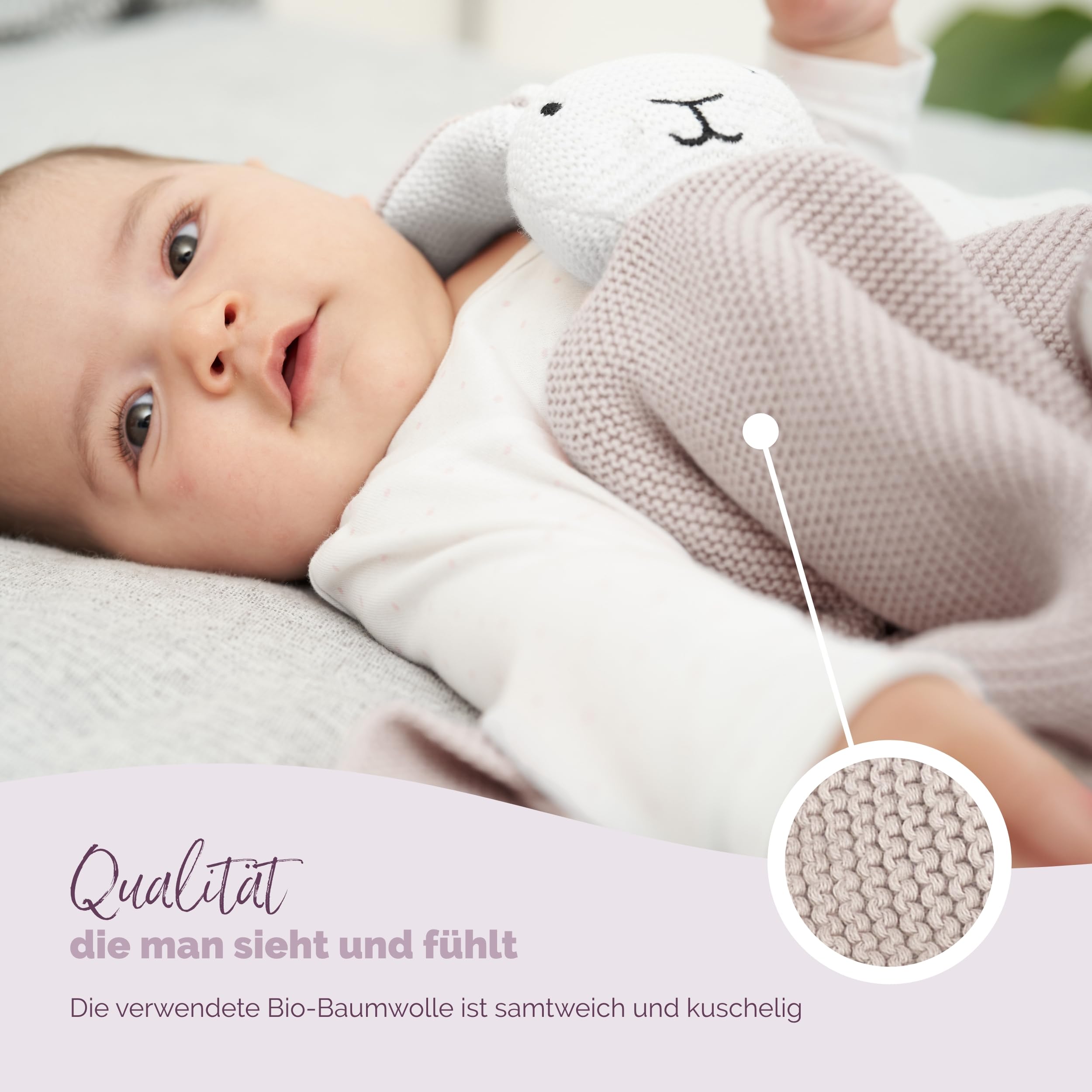 Livella Kuscheltuch „Hase“ mit Söckchen - Reine Bio-Baumwolle – Premium Schmusetuch, Kuscheldecke, Schmusedecke, Strickdecke - Samtweich & atmungsaktiv - Oeko-TEX® Standard 100 und GOTS Zertifiziert