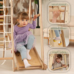 Goodevas Verbessert 9-in-1 Klettergerüst Indoor für Kinder, Montessori Klettergerüst mit Rutsche, Schaukel, Kletterwand, Kletterdreieck, Kunst hinzufügen – Spielplatz für Kinderzimmer