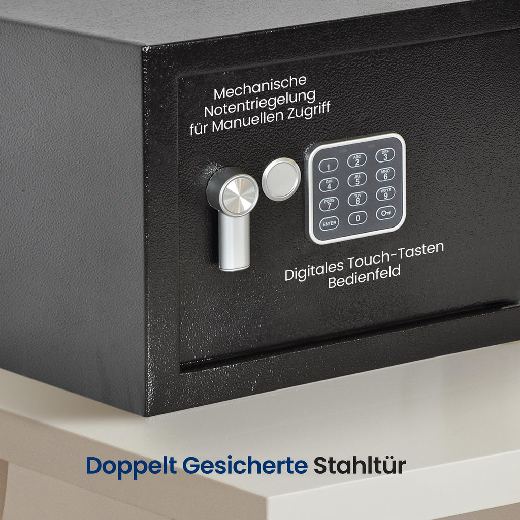 SereneLife Tresor, Elektr. Safe- 15L, 31x20x20cm- Kompakt, Robust mit Gepolsterter Innenraum & Zahlenschloss, Sicher für Bargeld, Schmuck & Wertsachen, Doppelbolzen, Für Zuhause & Büro