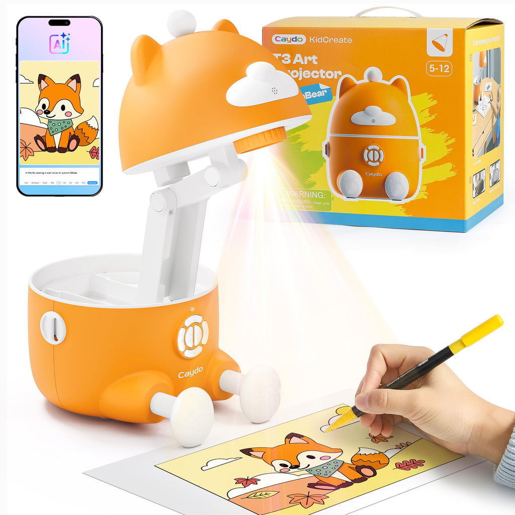 Caydo T3 KI-Zeichenprojektor für Kinder, Zeichenlern-Projektor mit 700+ Aktivitäten, Native 720P HD Bluetooth-Projektor, Kreativ-Lernspielzeug Jungen & Mädchen ab 5+