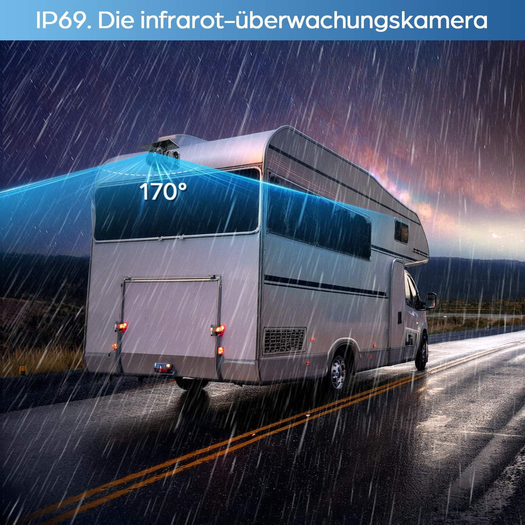VASTEND Rückfahrkamera Kabellos Solar Magnetische Rückfahrkameras Funk mit 10000mAh Akku, 7" Drahtlose Rückfahrkamera, IP69 Wasserdichter, DIY Installation, für Wohnwagen, LKW, Auto, Wohnmobil (VS-7A)