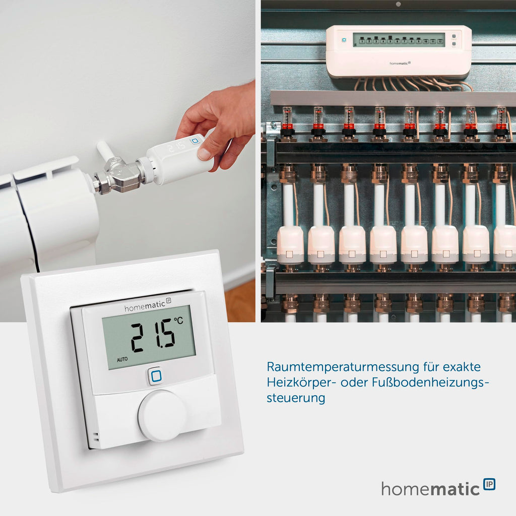 Homematic IP Smart Home Wandthermostat mit Luftfeuchtigkeitssensor, digitales Thermostat Heizkörper/Fußbodenheizung mit App, Temperaturmessung, Energie sparen, 156669A0