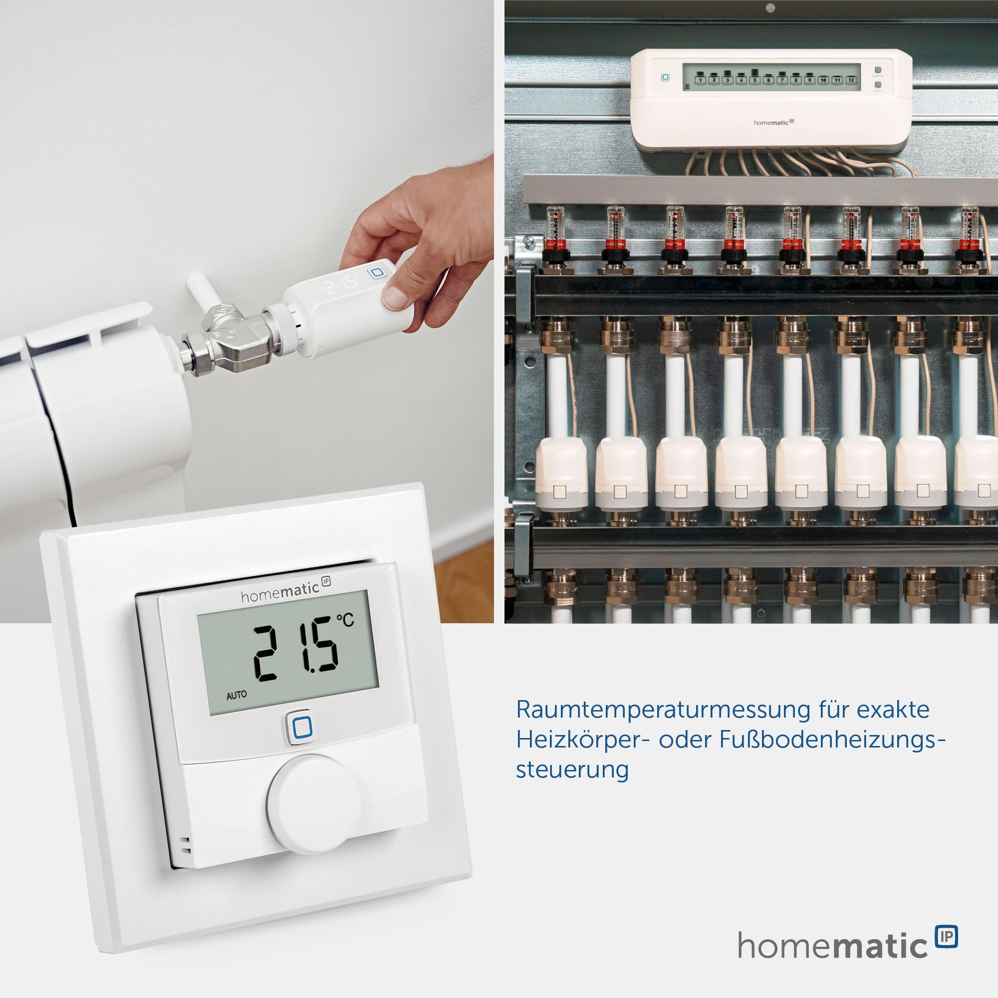 Homematic IP Smart Home Wandthermostat mit Luftfeuchtigkeitssensor, digitales Thermostat Heizkörper/Fußbodenheizung mit App, Temperaturmessung, Energie sparen, 156669A0